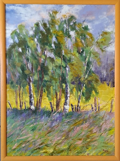 BŘÍZY, olejomalba 50x70cm, masivní okrový rám