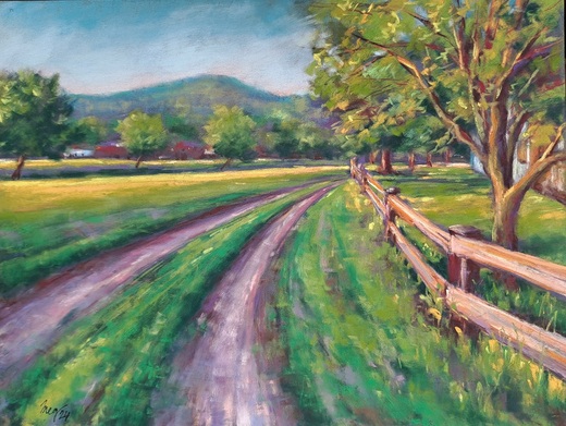 CESTOU K CHALUPĚ, suchý pastel 30x40cm, hnědá pasparta,přír.rám