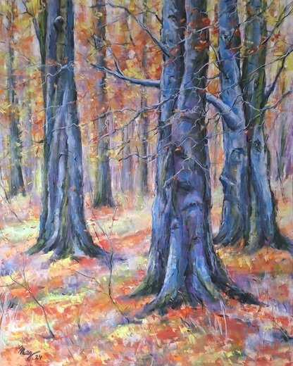 DIVOTVORNÉ BUKY, suchý pastel 40x50cm,přírodní rám