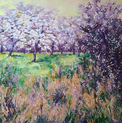 JARNÍ OPOJENÍ, olejomalba 70x70cm,nerámováno