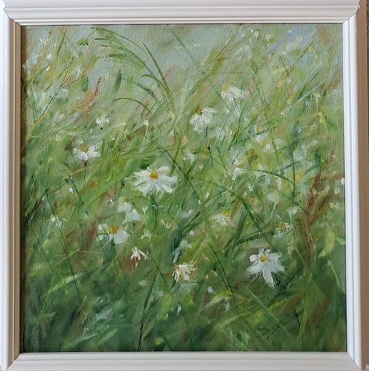 KOPRETINY, olejomalba 30x30cm, bílý rám