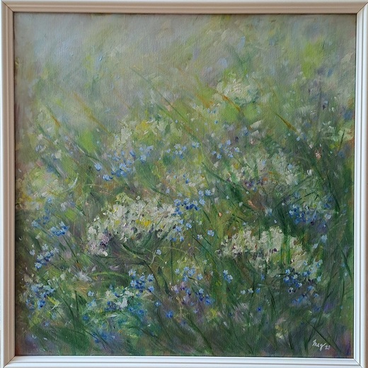 LUČNÍ SEN, olejomalba 40x40cm, bílý rám