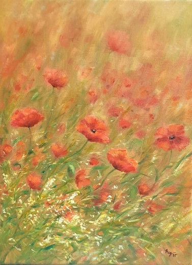 MAKOVÁ LOUKA, olejomalba 30x40cm,nerámováno