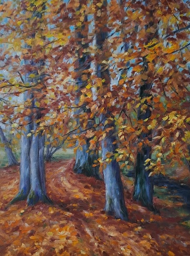 PODZIM V PARKU, olejomalba 30x40cm,tmavě hnědý rám