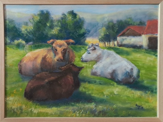 POLEDNÍ KLID, suchý pastel 30x40cm, přír.rám