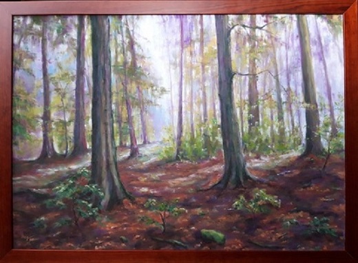 PROBOUZENÍ LESA, suchý pastel 50x70cm, masivní rám