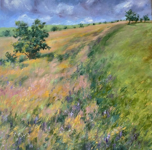ROZKVETLÉ LÁNY, olejomalba 50x50cm,nerámováno
