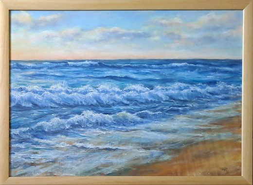 U MOŘE, suchý pastel 42x60cm, přírodní rám